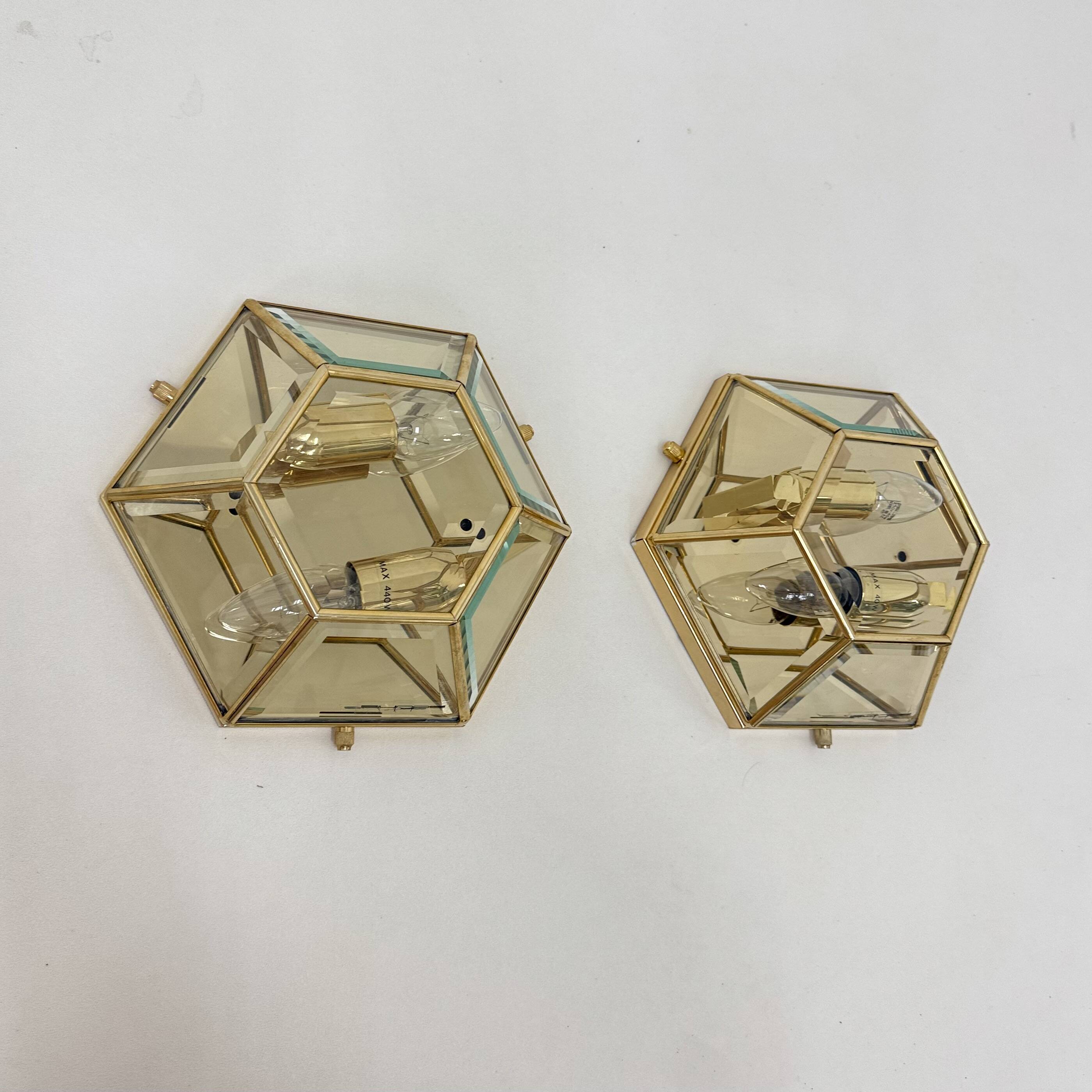 Set of 2 hexagonal wall lamps by Sothis, Italy 1980s