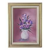 Oil on Canvas Still Life Blue Iris Flowers Signed A Poisat