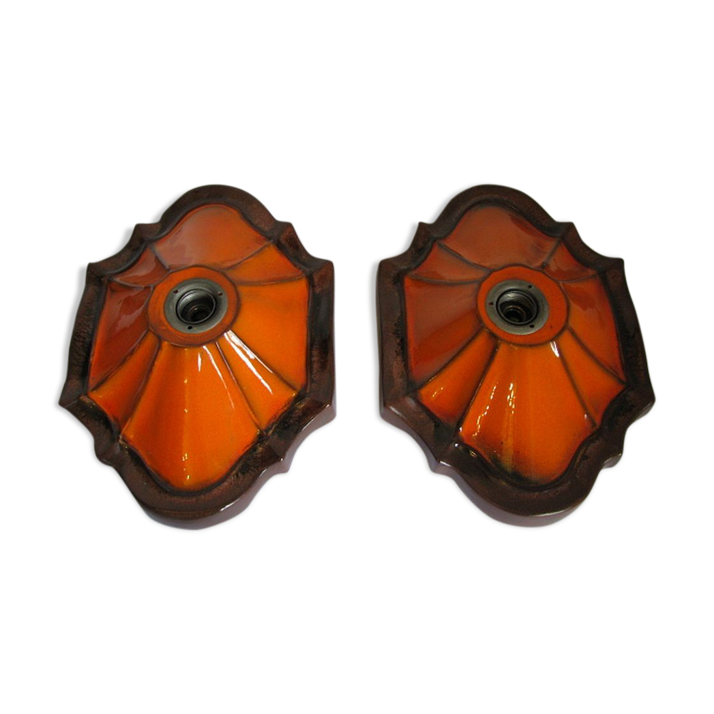 Ensemble de 2 lampes allemandes orange de mur en céramique de la lave de la 1960 / 70s