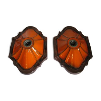 Ensemble de 2 lampes allemandes orange de mur en céramique de la lave de la 1960 / 70s