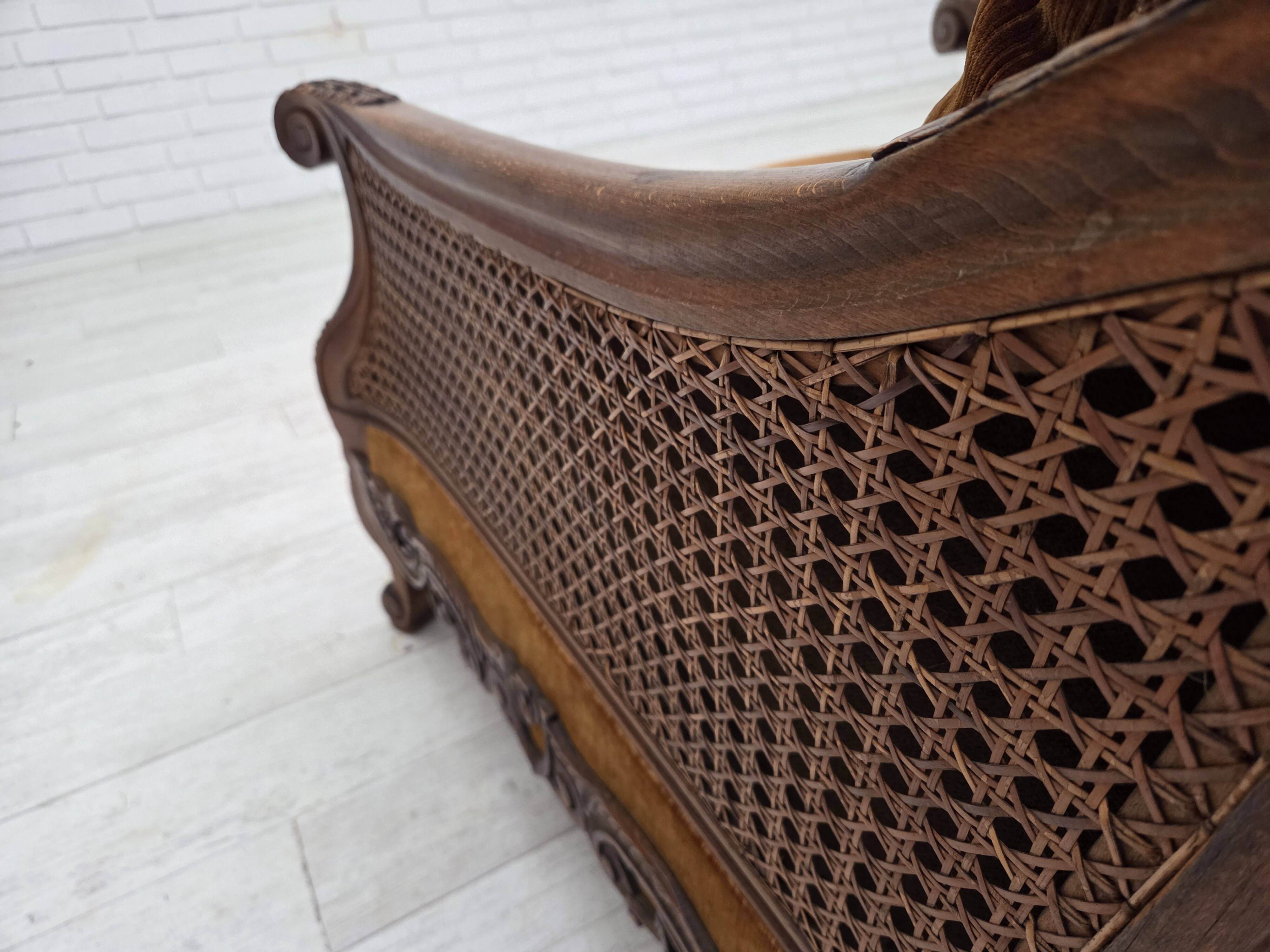 1930-35s, Danish armchair, furniture velour, furniture mesh, ash wood.