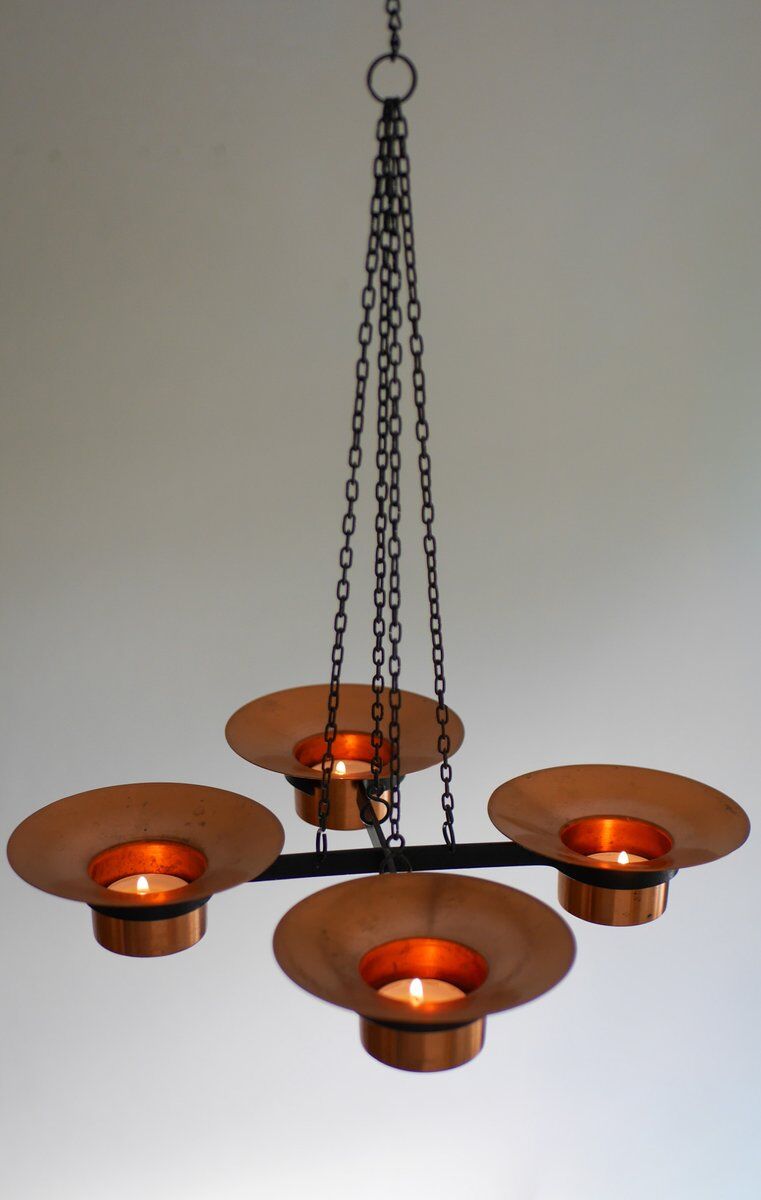 Metal and copper candleholder pendant by Carl Thore, 1975