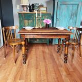 Antique farmhouse table and bistro chairs