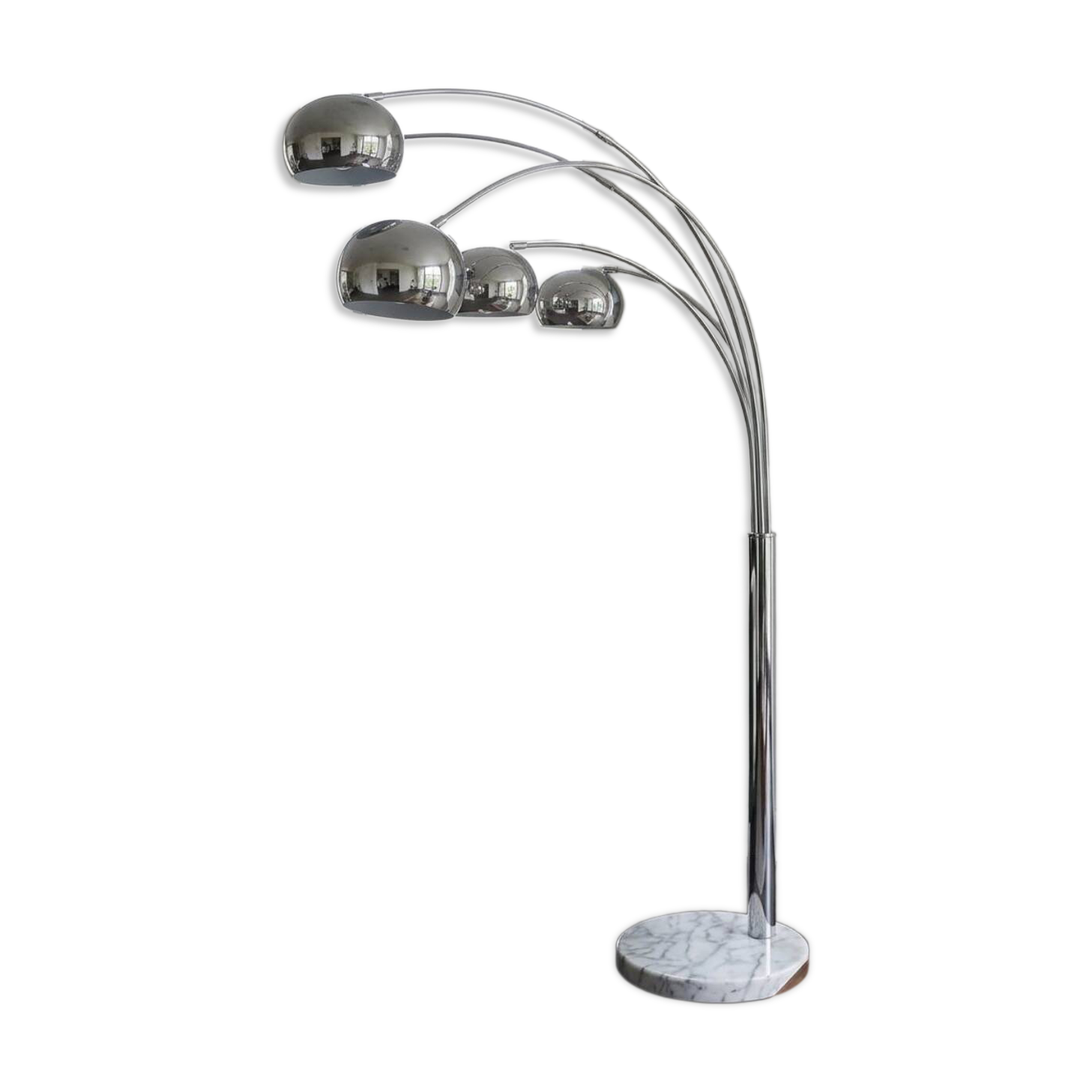 Lampadaire vintage 5 branches style Space âge chrome socle en marbre