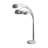 Vintage 5-branch floor lamp in Space Age style with a chrome base and marble.