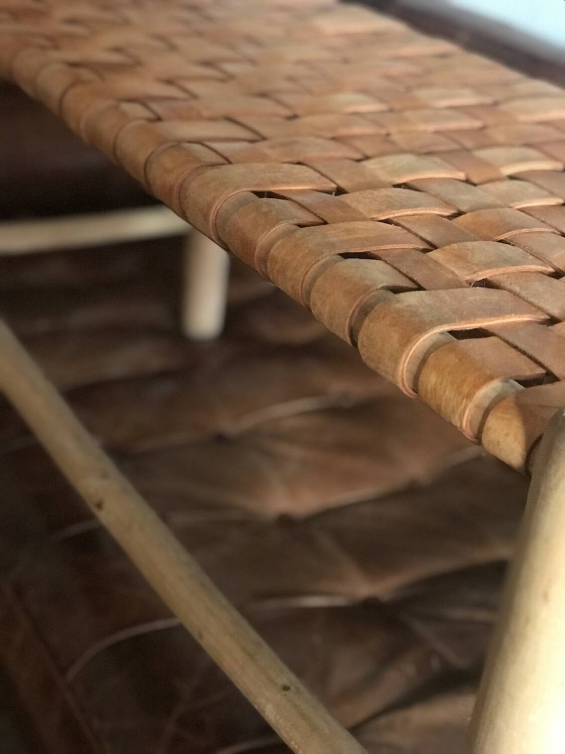 Woven leather bench