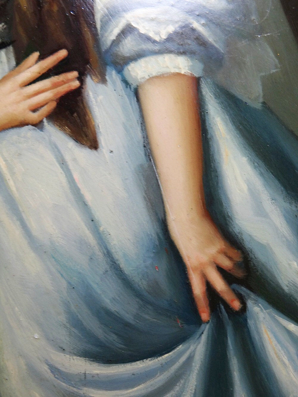 Elegant grand portrait medallion oil on curved Venetian wood vintage