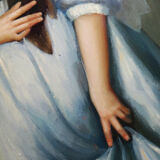 Elegant grand portrait medallion oil on curved Venetian wood vintage