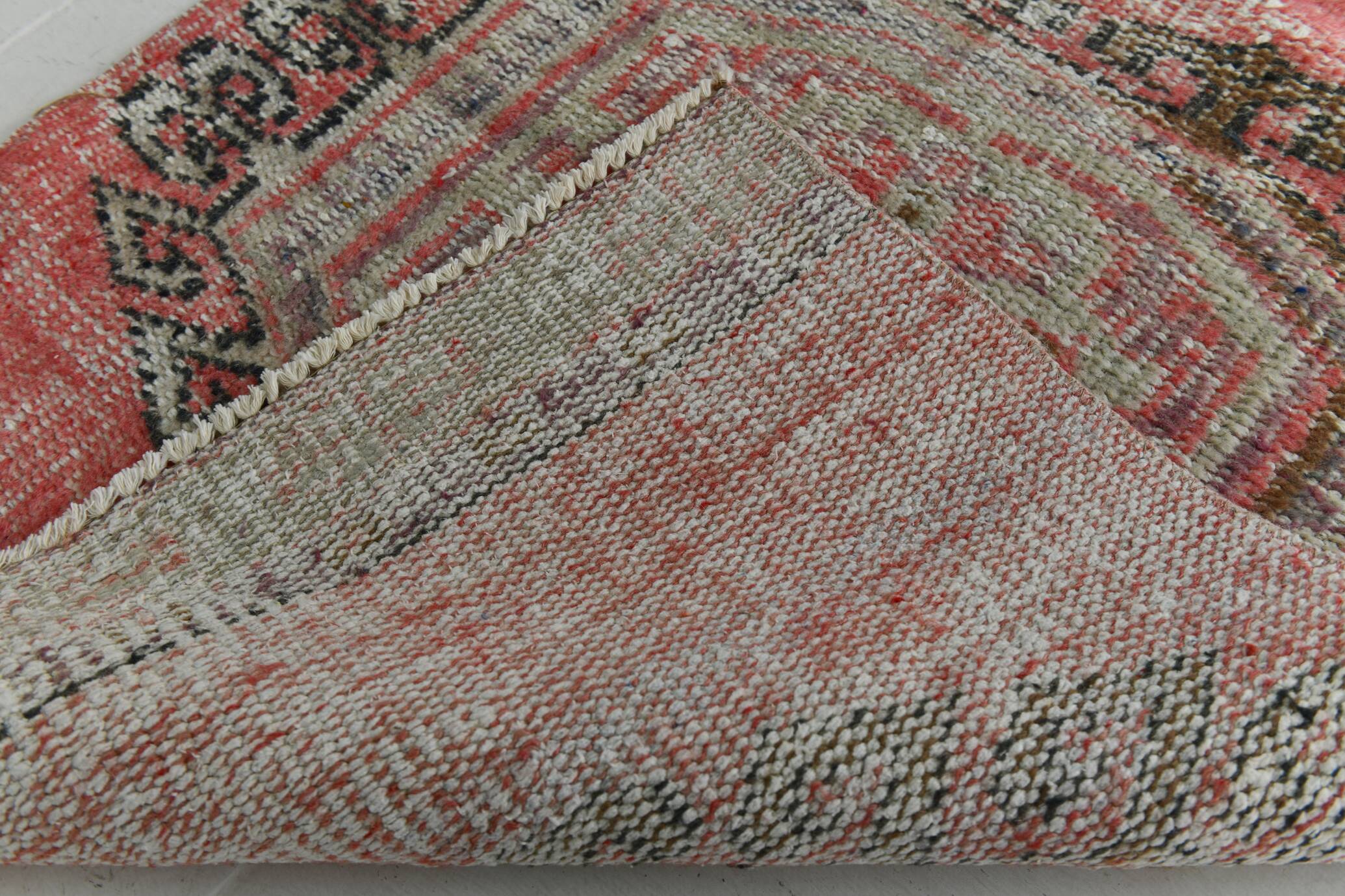 Pale Read Classic Turkish Vintage Runner Rug, 72x337Cm