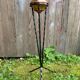 Antique copper ashtray on wrought iron stand twisted black vintage