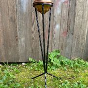 Antique copper ashtray on wrought iron stand twisted black vintage