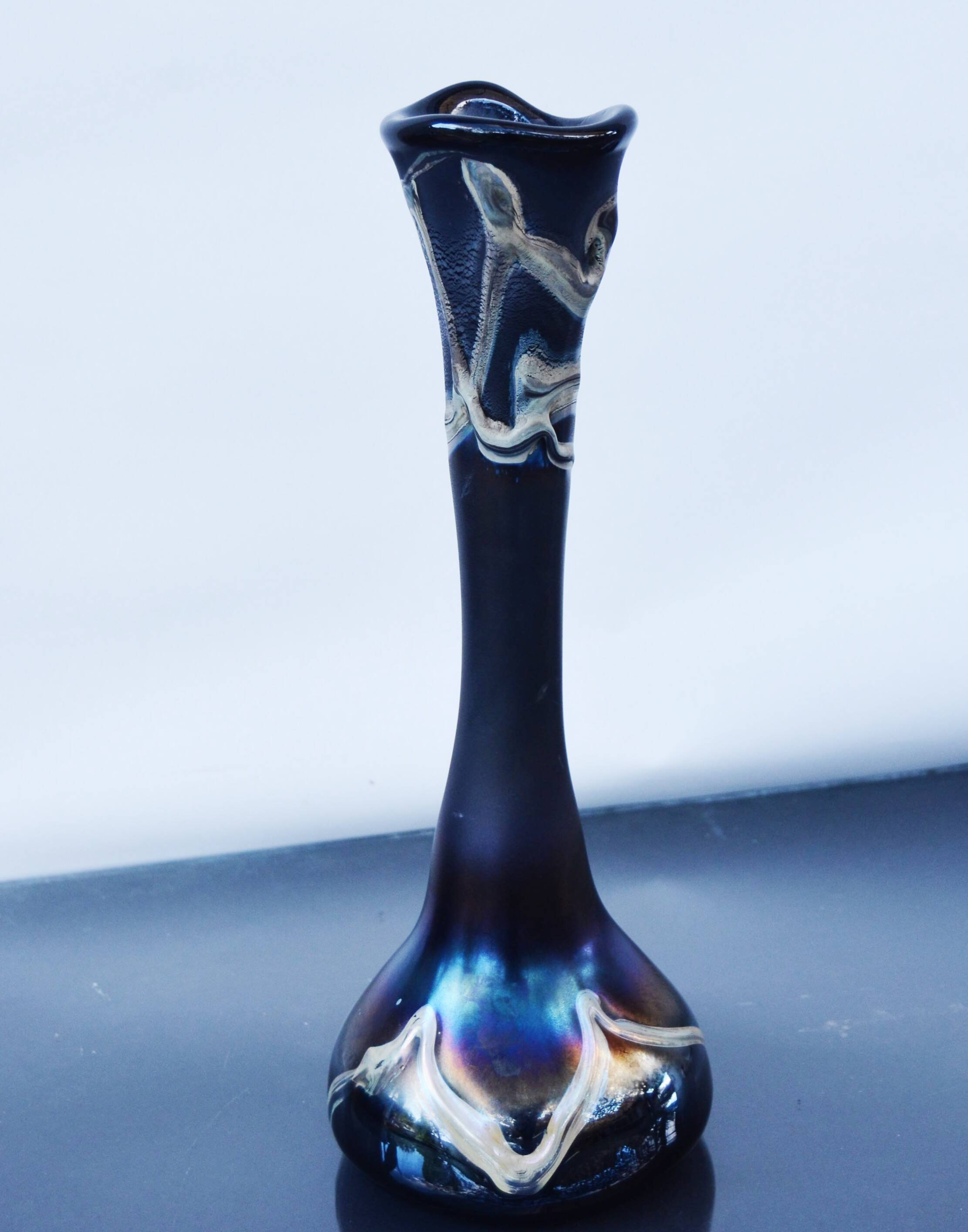 Erwin Eisch Hutte Vase Vintage Black Iridescent Blue-violet 35cm