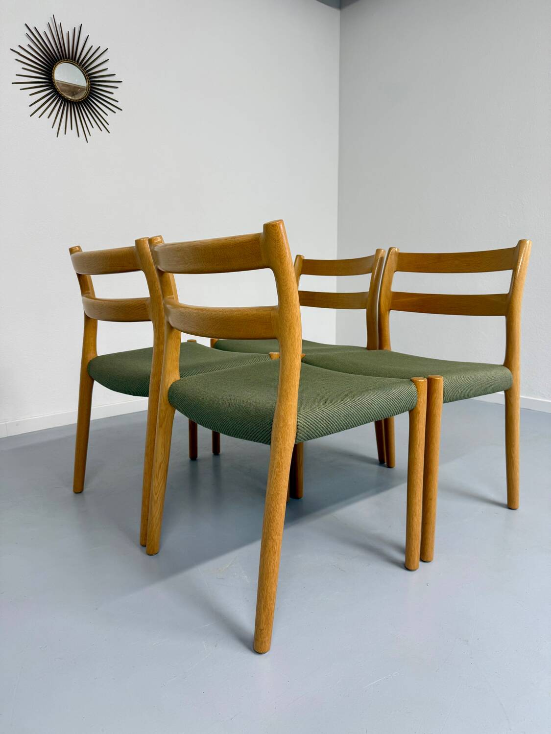 Set of 4 beech chairs designed by Niels Otto Møller, solid vintage beech