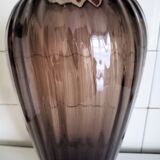 Large baluster vase in smoked glass, signed Delatte