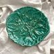 Round barbotine dish decorated with green leaves, Digoin vintage
