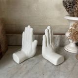 Paire de serre-livres mains en céramique vintage