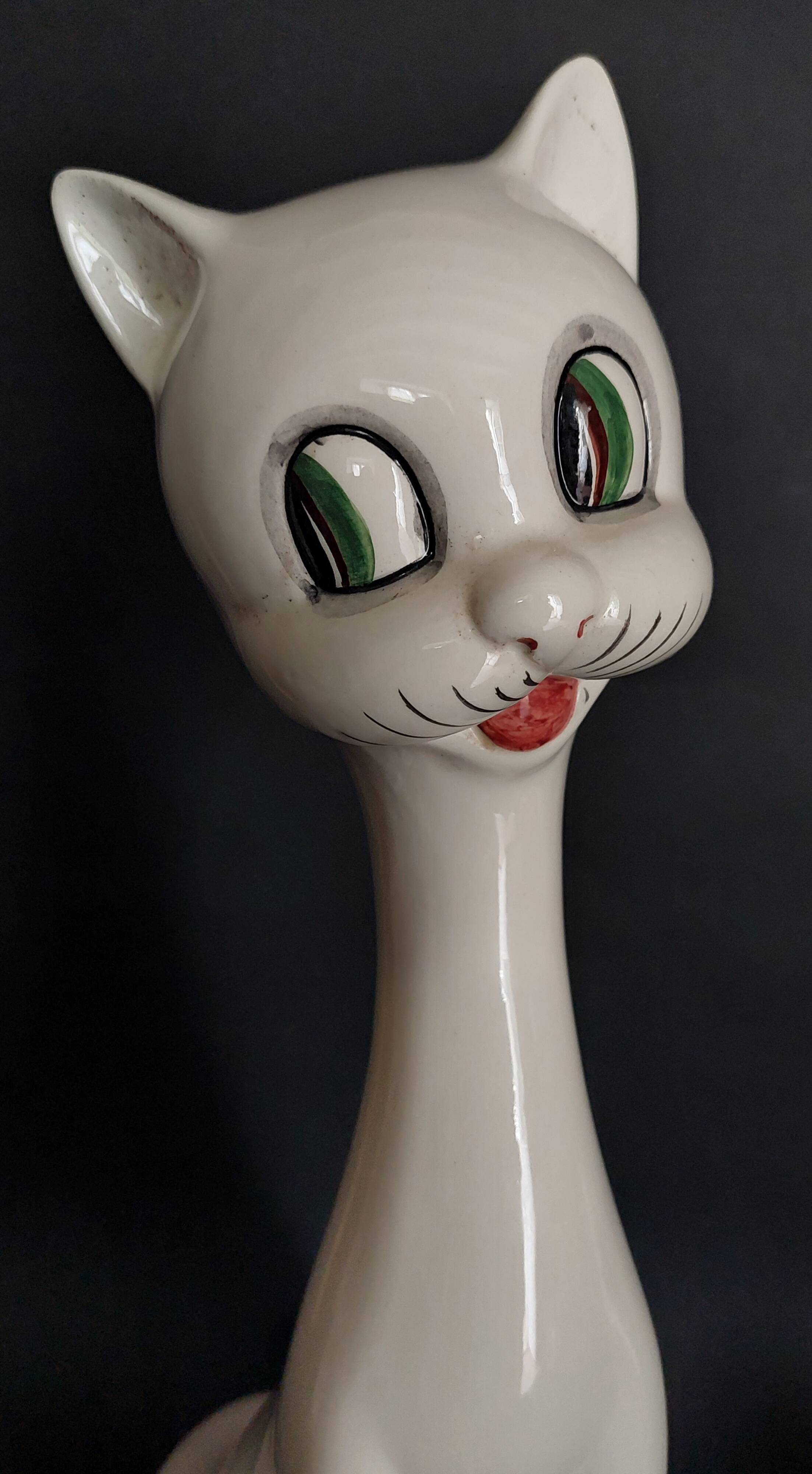 Chat au long cou céramique vintage Cevac France XXème