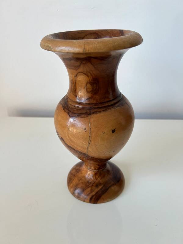 Vintage hand-turned solid olive wood vase - 1970s-80s