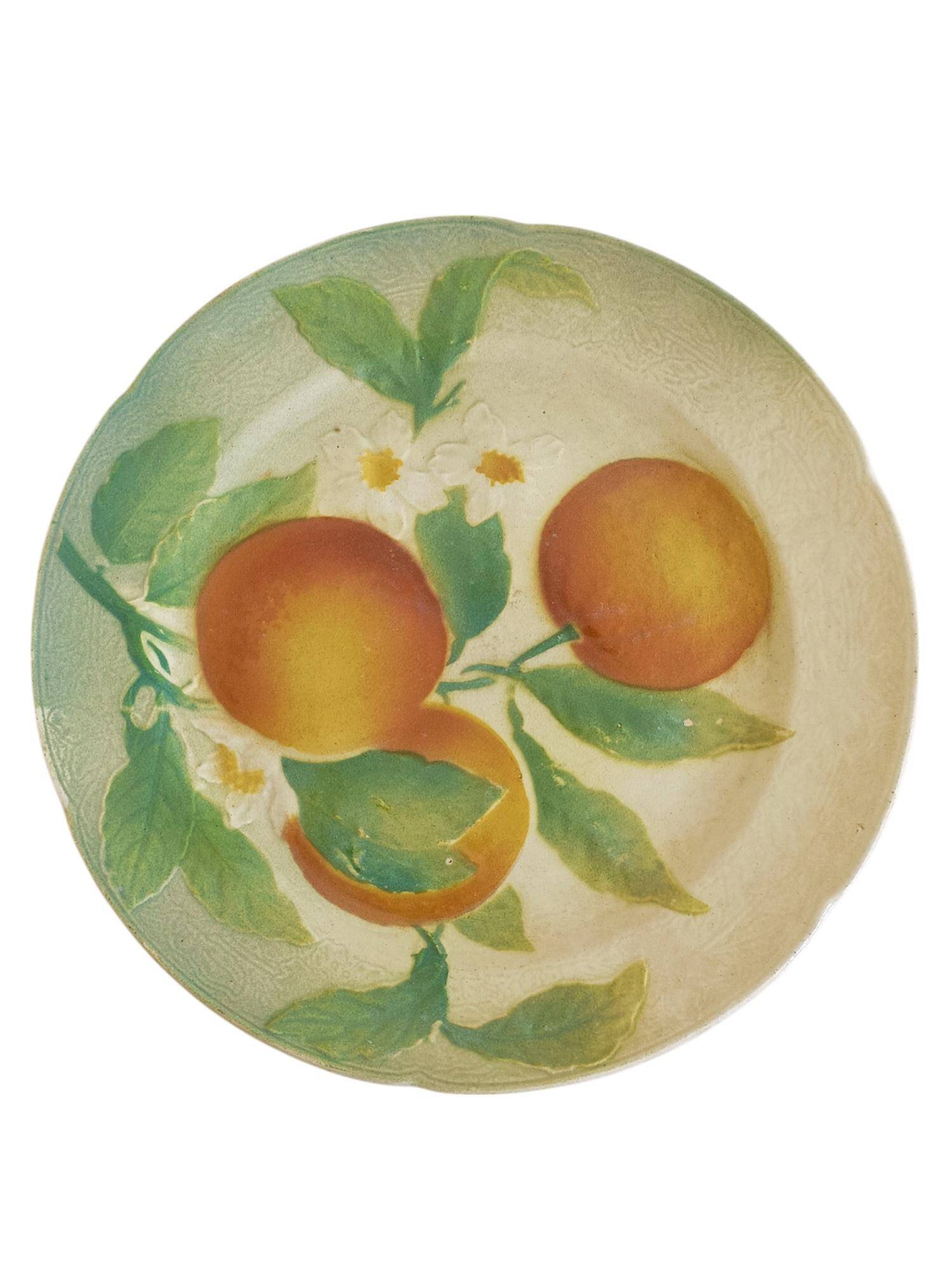 Majolica Oranges Plate by Keller & Guerin Saint Clement, France 1900s