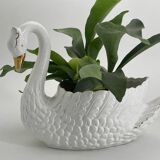 Vintage swan pot holder in white and gold ceramic