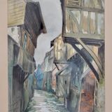 Watercolor framed half-timbered houses