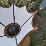 Scandinavian rattan hanging lamp, wood and vintage fabric