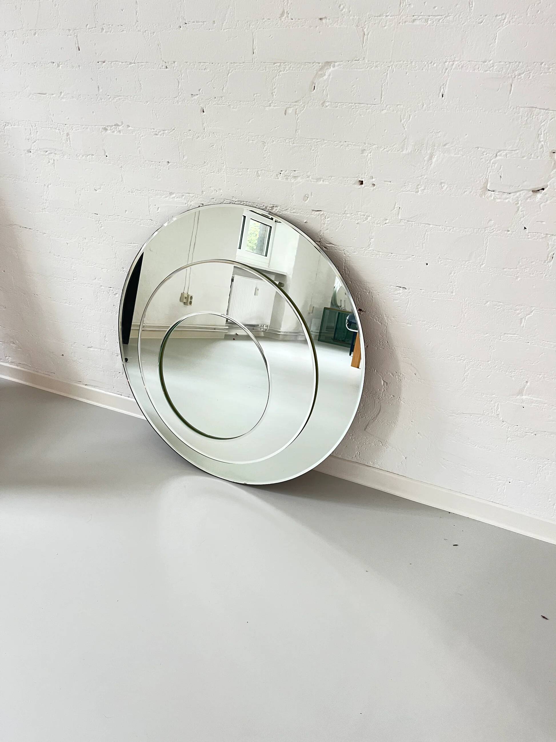 Vintage round concentric wall mirror, Italy, 1970s