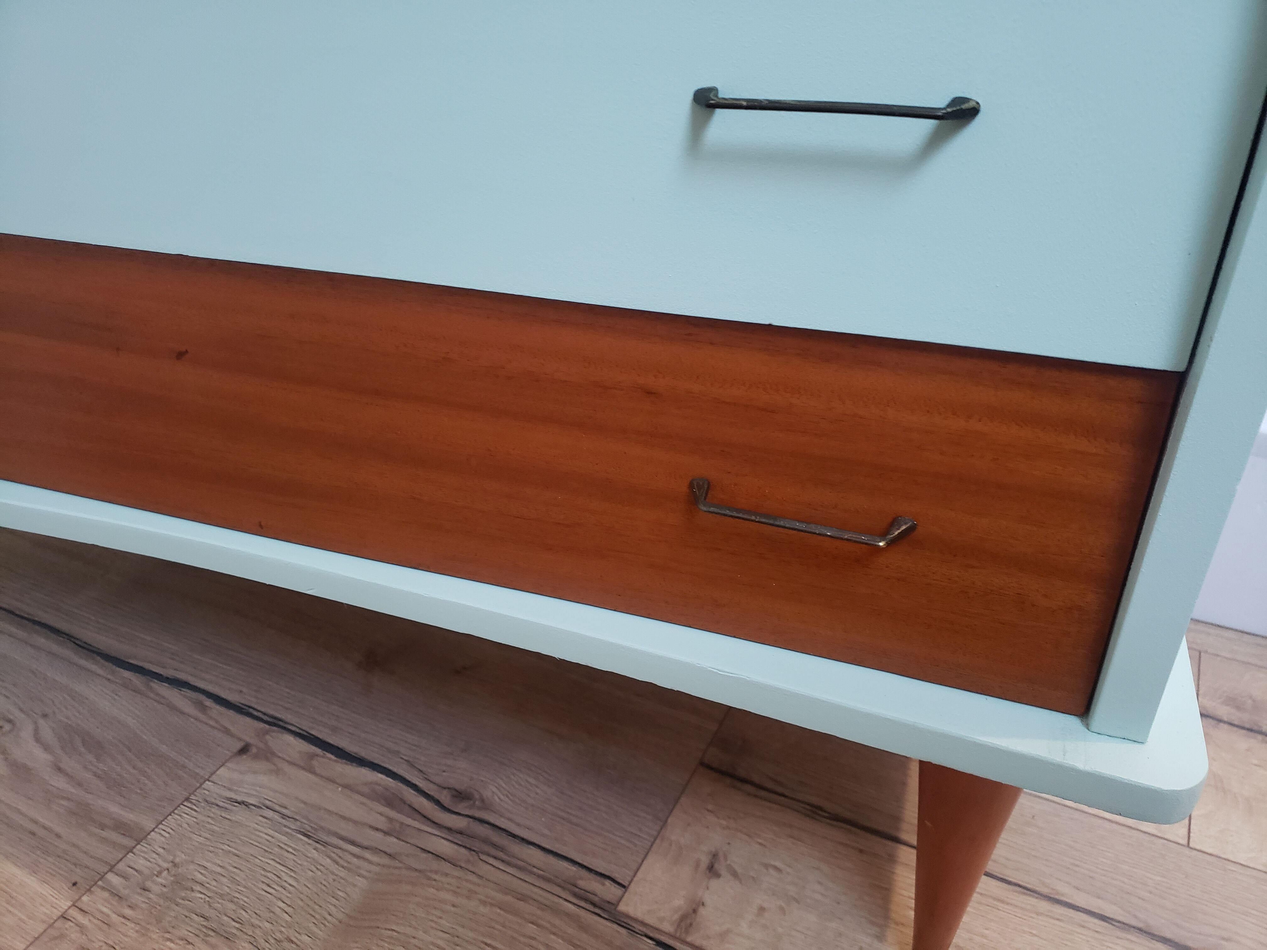 Vintage wood and blue chest of drawers