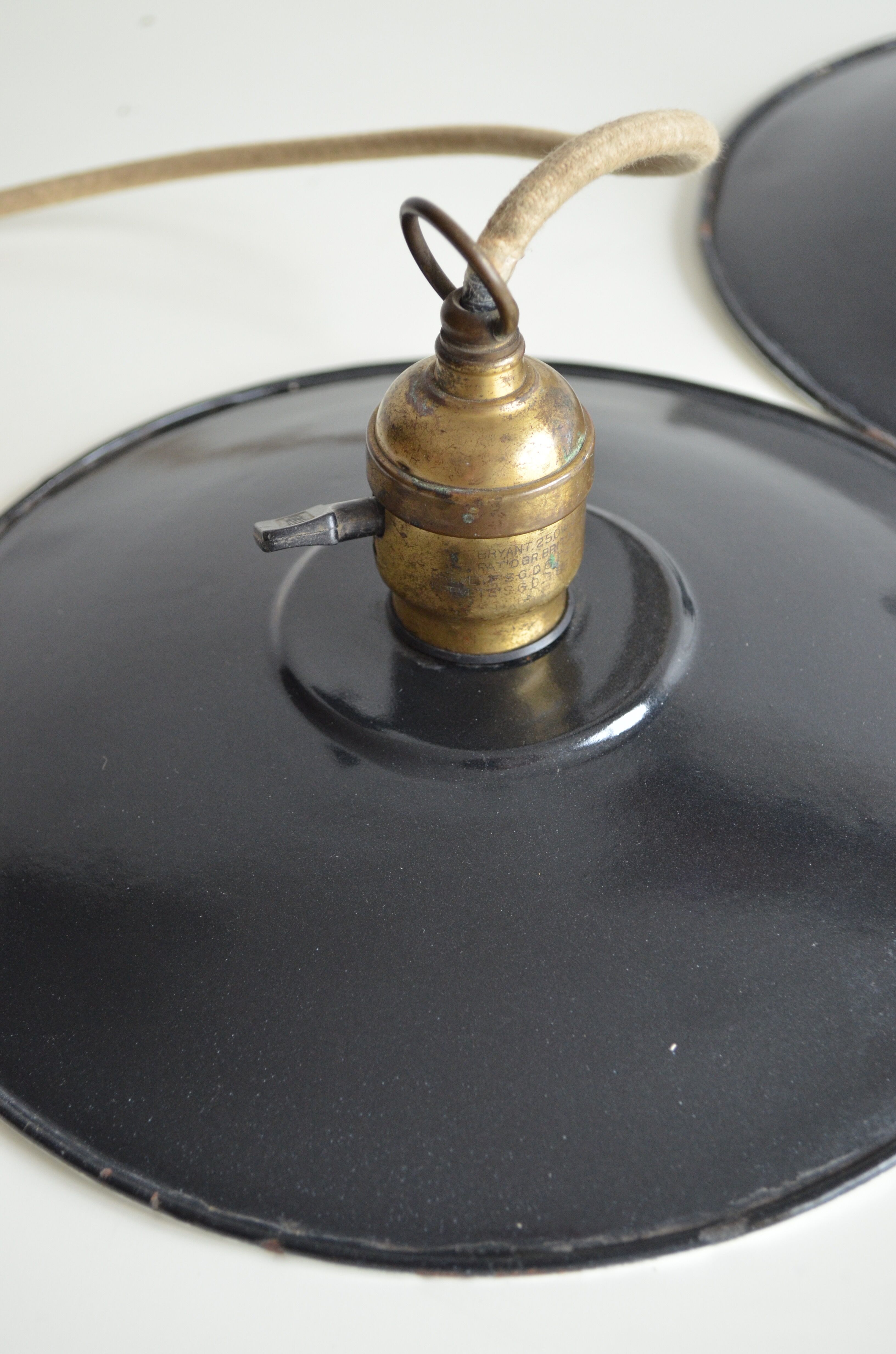 Hanging lamps in black enamelled plate