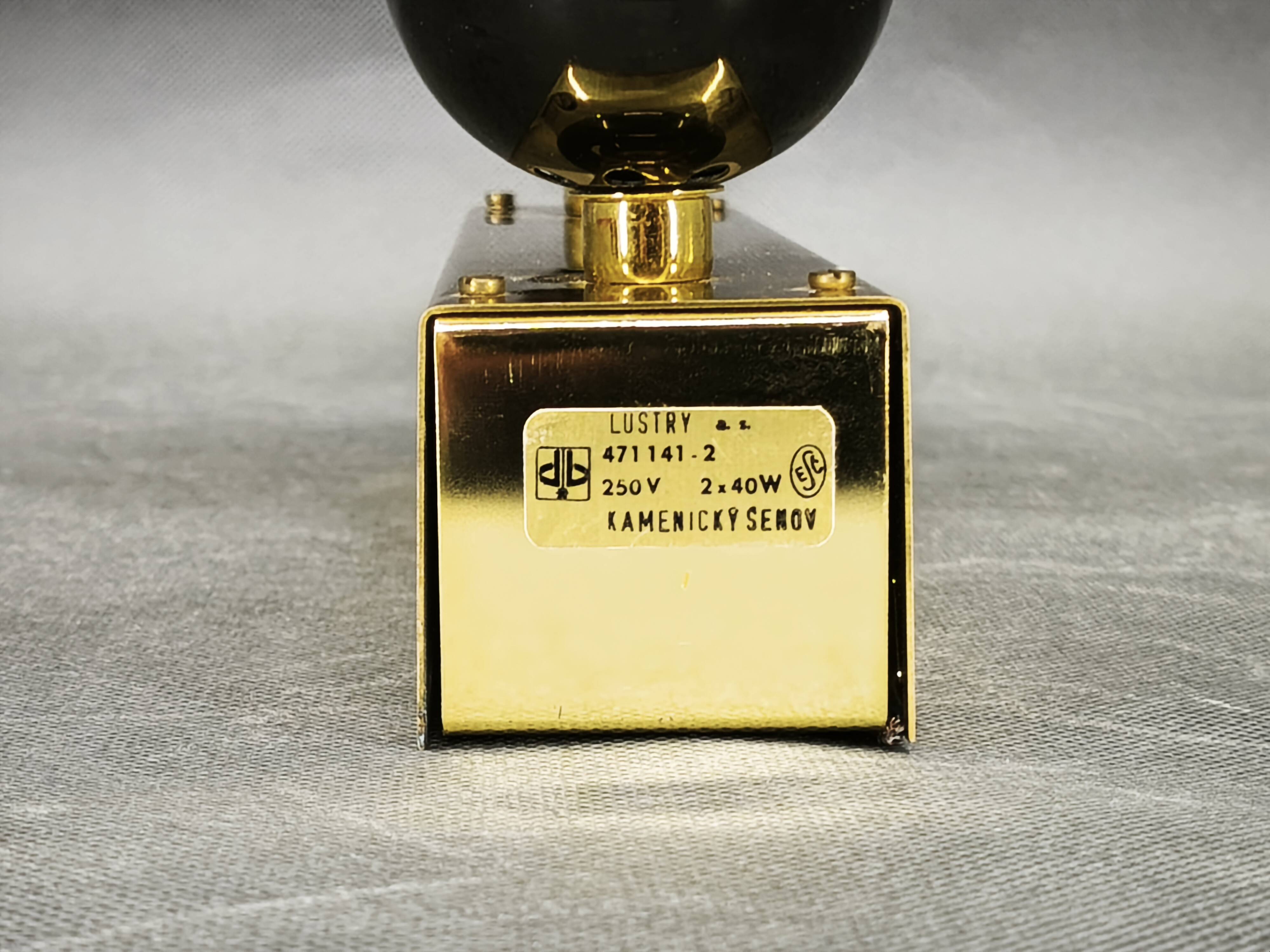 Kamenický Šenov Brass Double Globe Wall Light, Czechoslovakia, 1970s