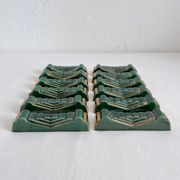 12 vintage green and gold ceramic knife holders from the 50s