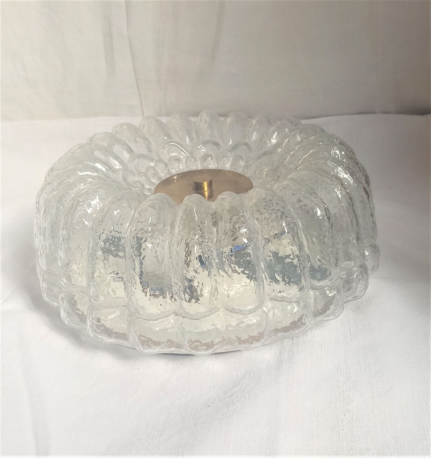 Pair of ceiling lights brass glass Glashütte Limburg Circa 1950