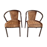 Paire de fauteuils en métal et osier années 50