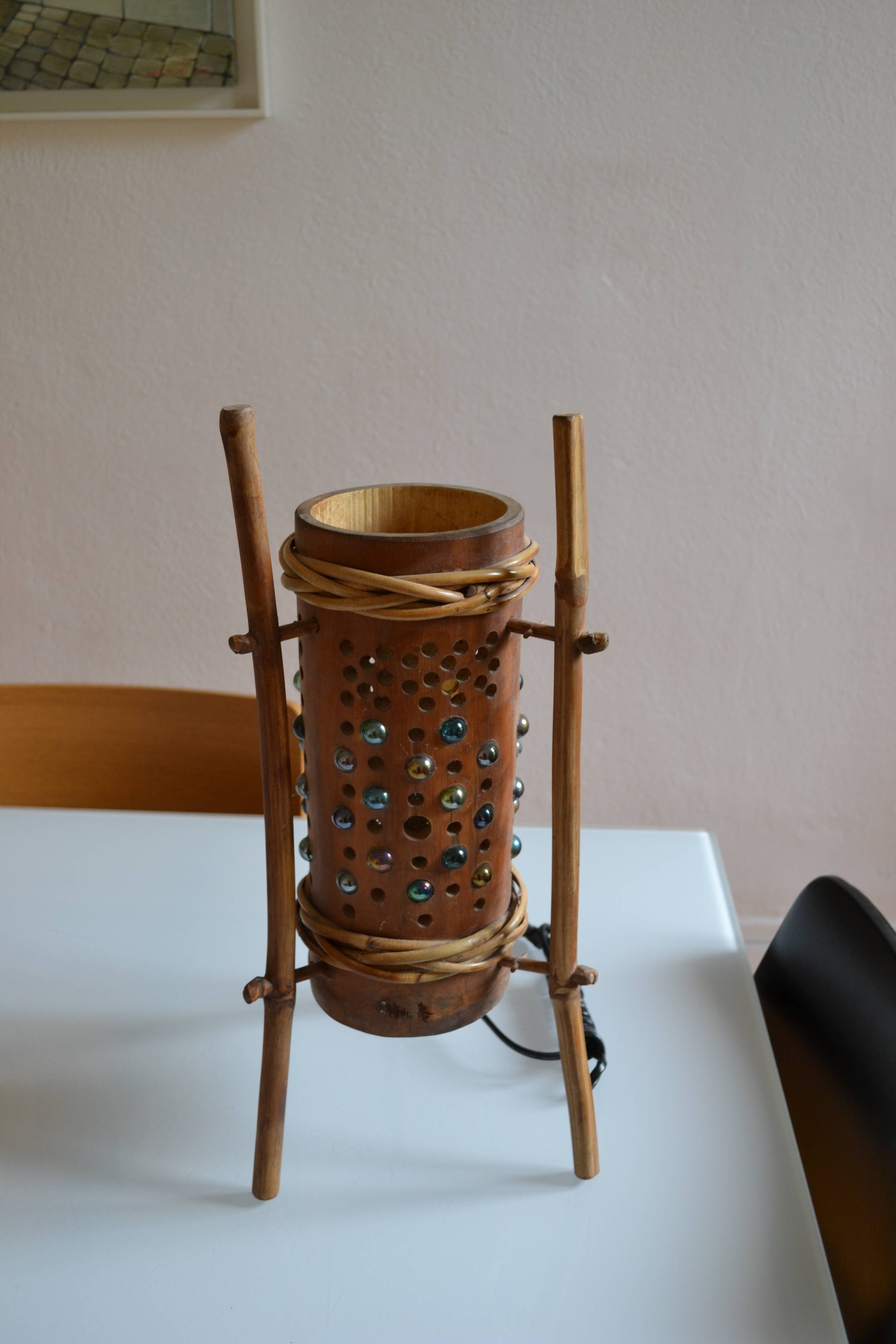 Lampe vintage tripode en bambou