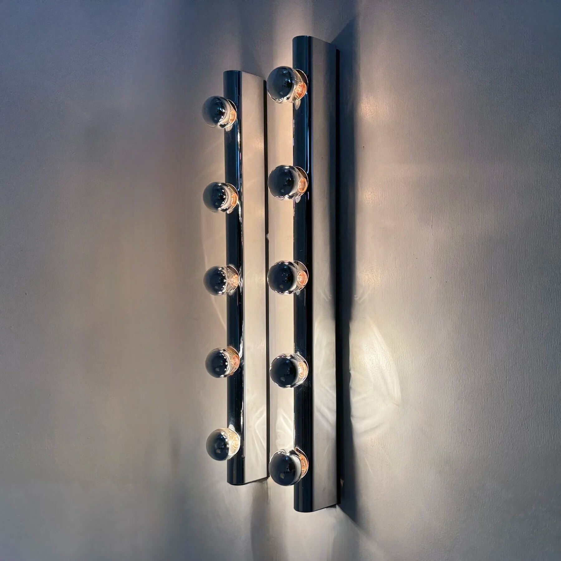 Set of 2 Targetti Sankey chrome wall lamps, 1970s