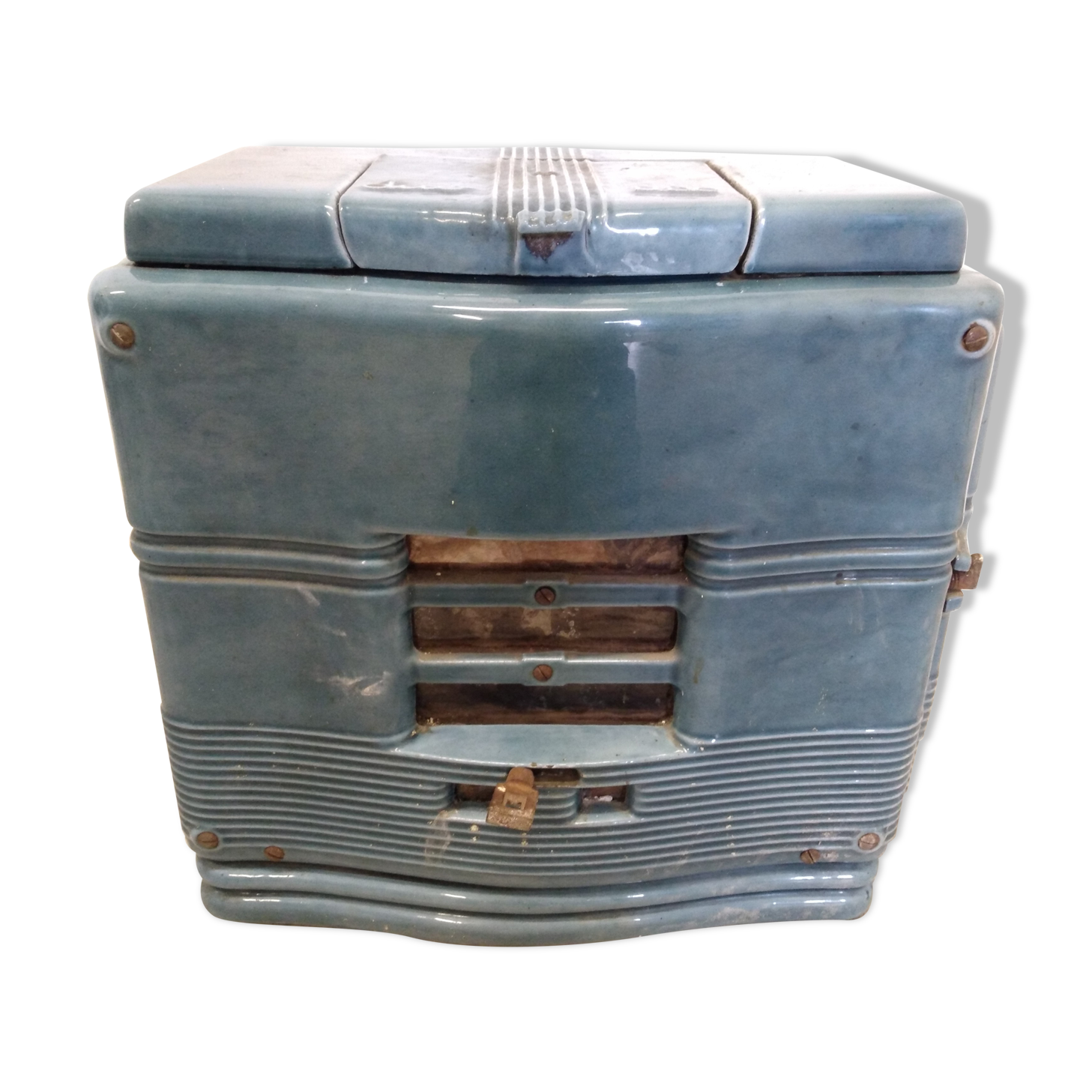 Poêle en fonte émaillée ancien bleu