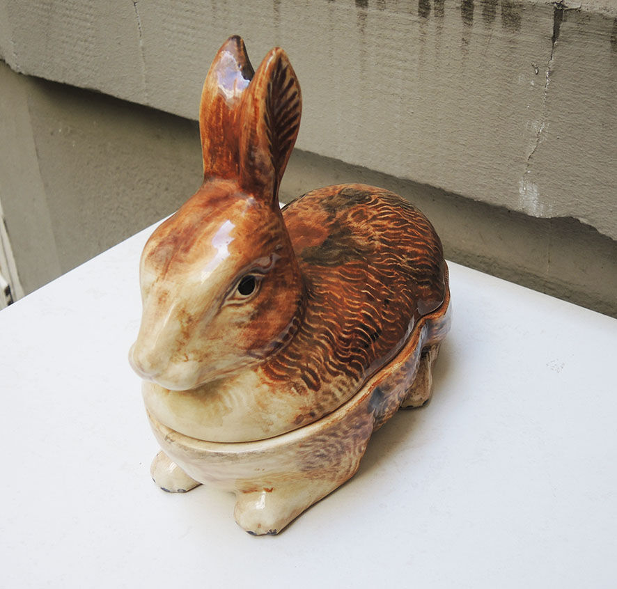 Ancient zoomorphic ceramic terrine rabbit