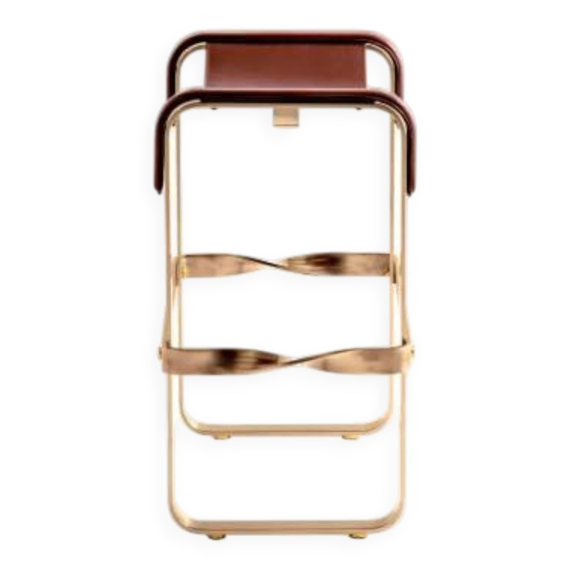 Tabouret de Bar Acier Laiton Vieilli et Cuir de Selle Marron Foncé, Style Contemporain