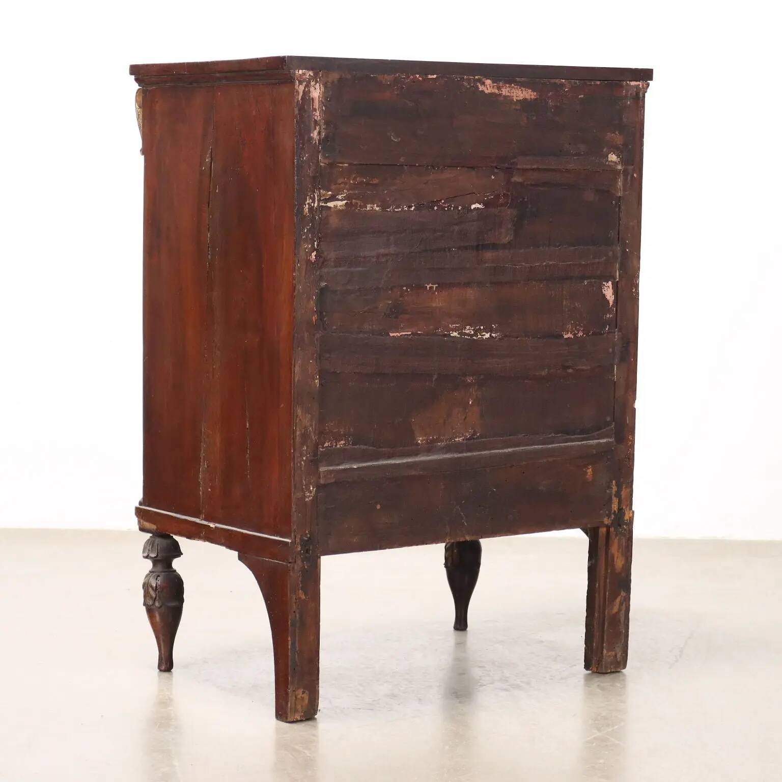 Empire bedside table in walnut with drawer, Italy, 19th century.