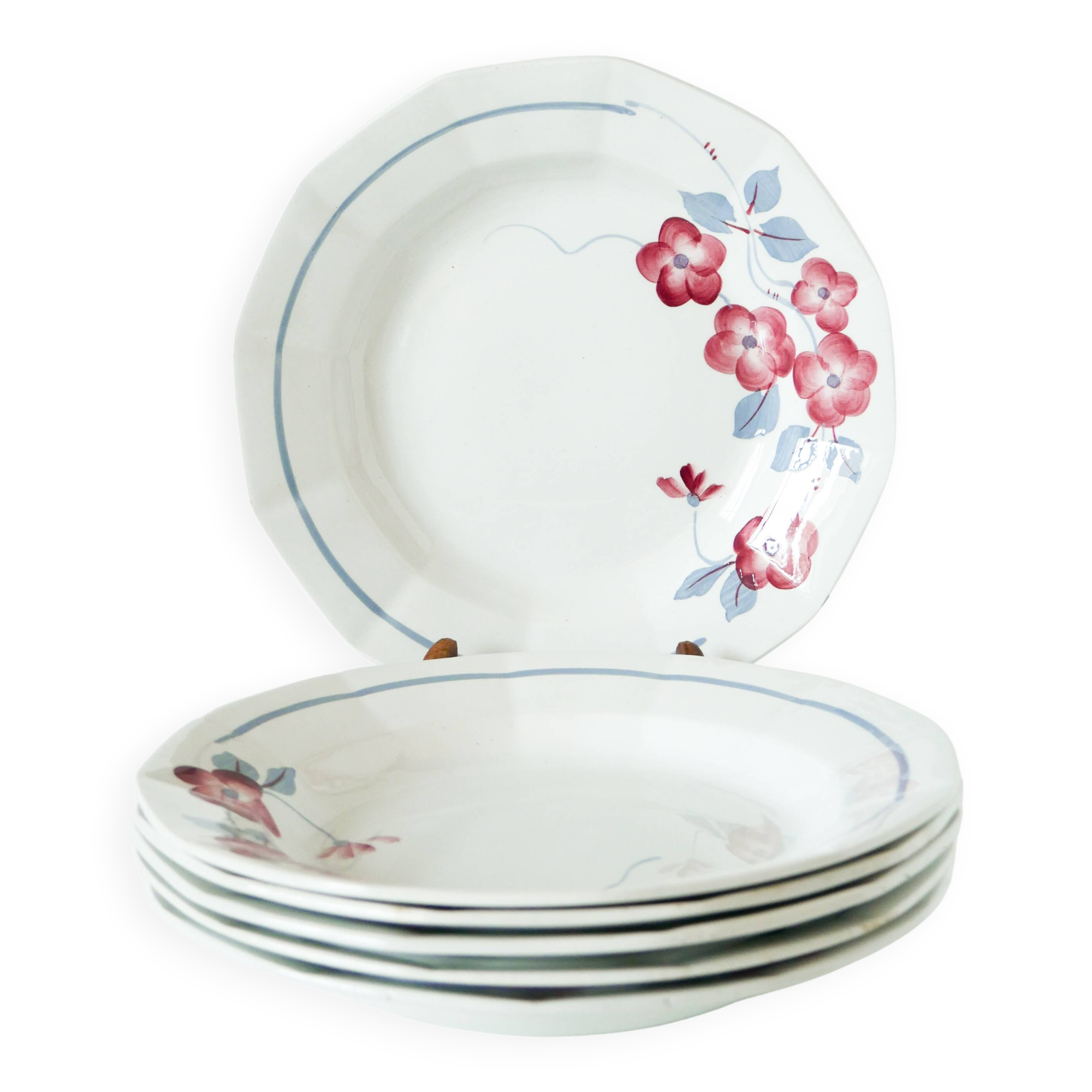 Set of 6 St-Amand soup plates, Spring pattern, 1950