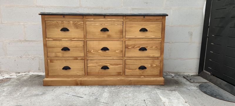 Furniture with drawers waxed pine above black top three tablets furniture of trade
