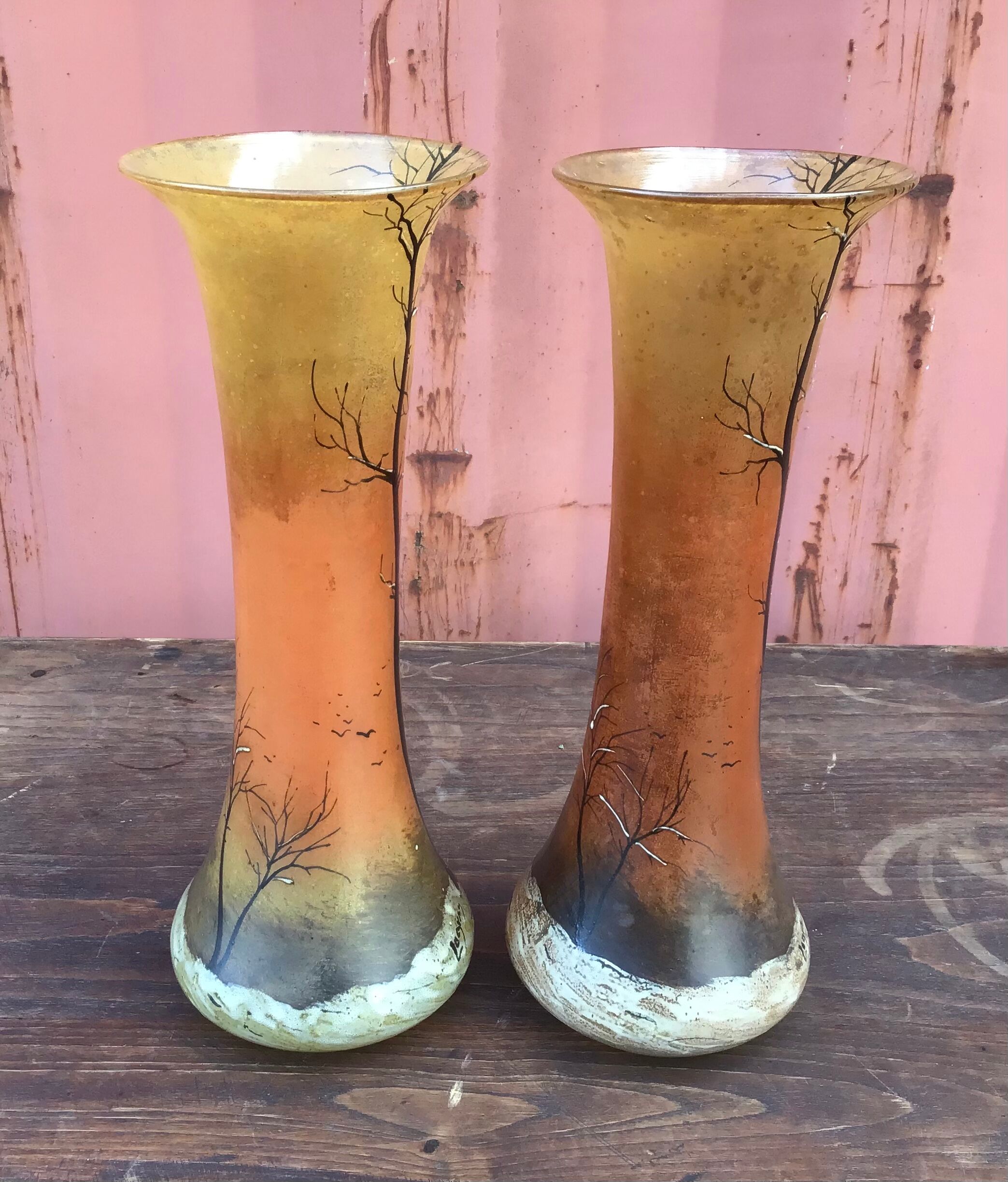 Pair of vases signed Legras