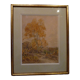 Framed watercolor, autumn landscape in Fontainebleau, 1936