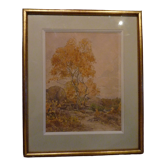 Framed watercolor, autumn landscape in Fontainebleau, 1936