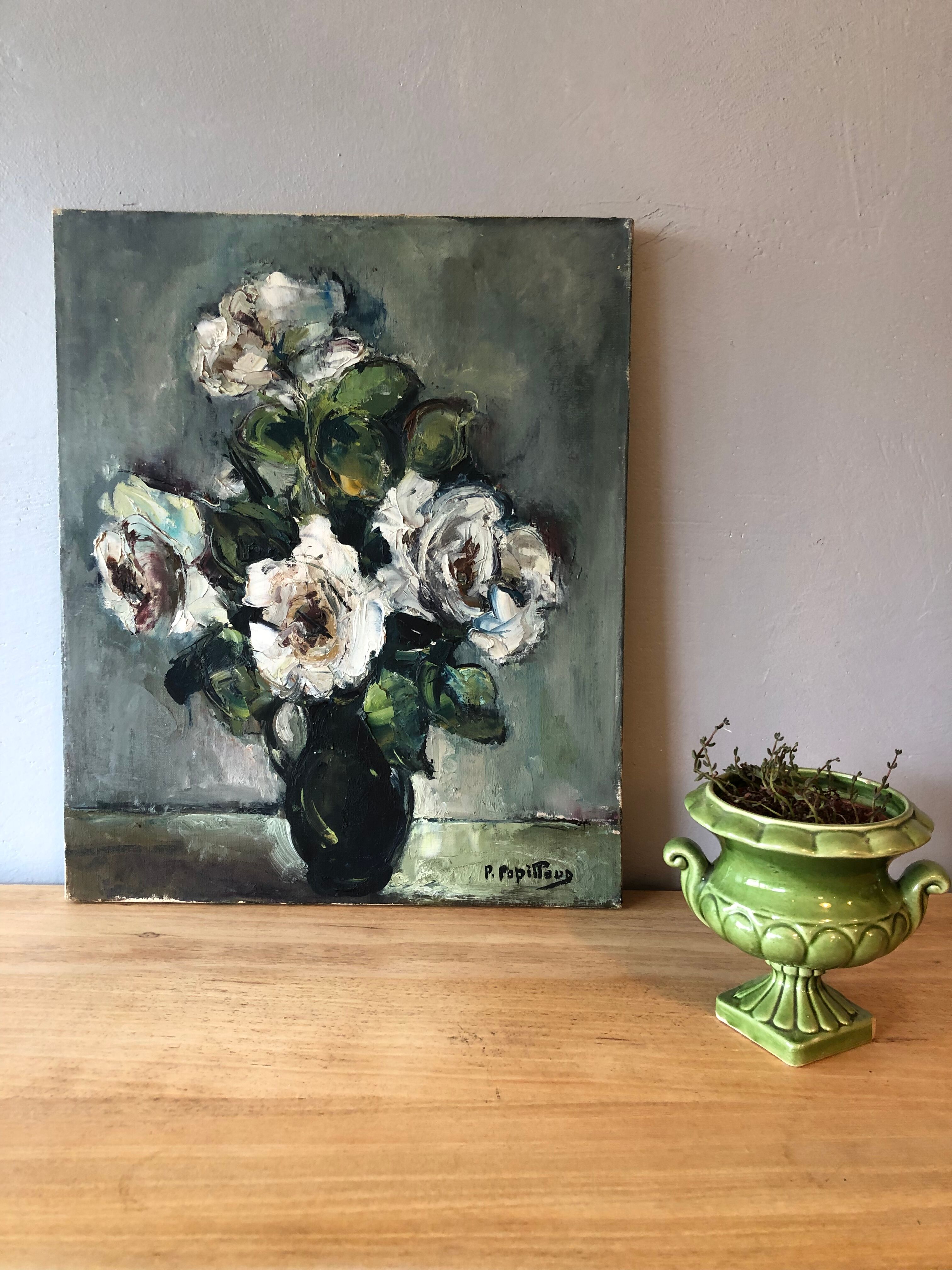 Oil on canvas, bouquet, Pierre Papillaud