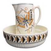 Art Deco, brocade jug and ceramic basin by Badonwiller around 1930.