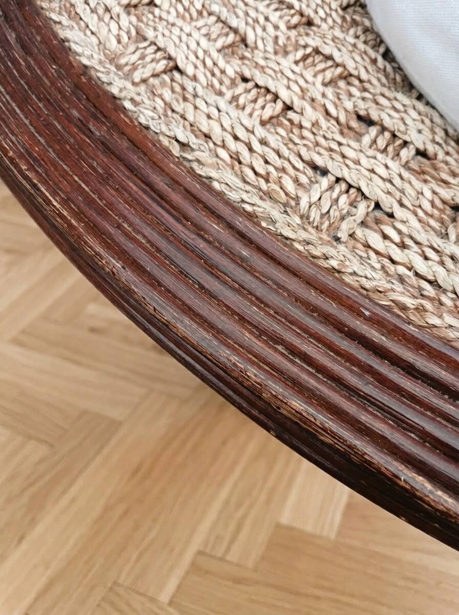 Ensemble table basse et 4 poufs encastrables vintage en corde tressée
