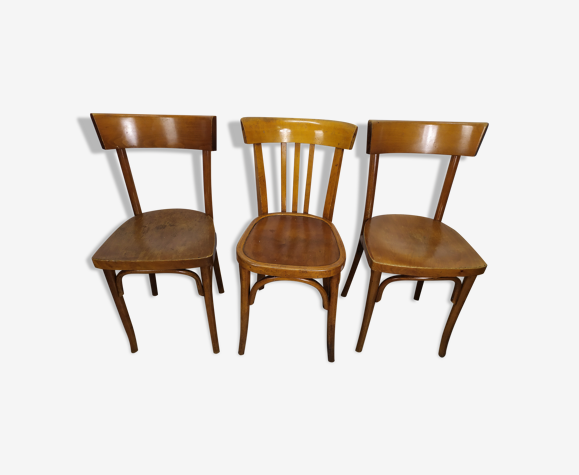 Lot de 3 belle chaises de bistrot en bois Fischel ancienne Vintage