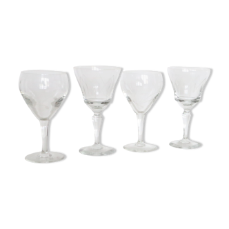 Set of 4 mismatched, crystal wine glasses