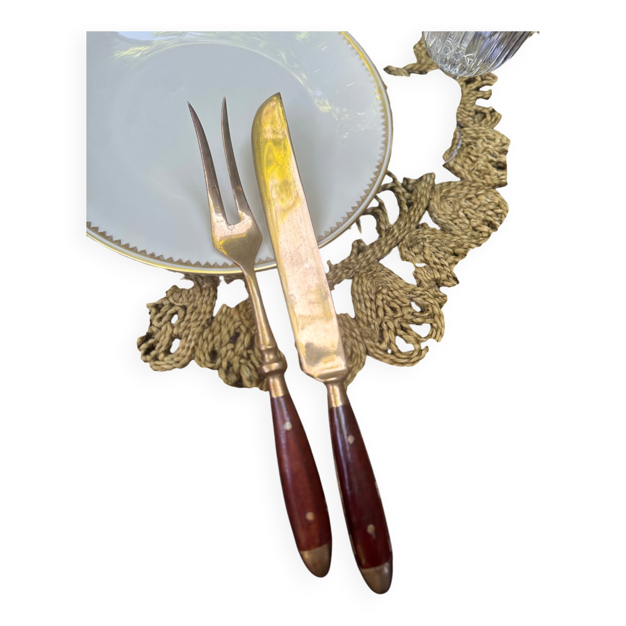 Wood and brass serving utensils